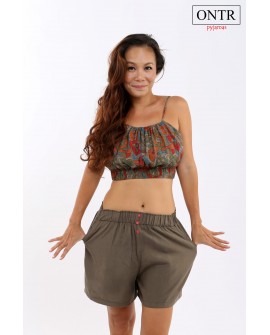 Bộ hai dây crop top hoa rêu Free Size